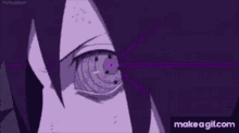 a close up of a person 's eye with a purple background and a purple background .