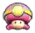 a pixel art drawing of a pink mushroom with a yellow star on it .