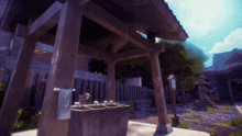 a wooden structure with a sign that says ' shrine ' on it