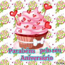 parab%C3%A9ns pelo seu aniversario happy birthday greetings cupcake hearts