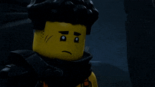 a close up of a lego character with red hair and a scarf around her neck