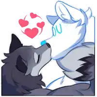 a cartoon drawing of two animals kissing with hearts coming out of their mouths