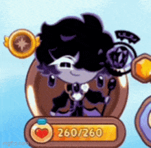 a cartoon character with a heart and the number 260/260