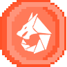 a pixel art illustration of a horse 's head on a red circle .