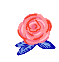 Rose Pink Rose Sticker - Rose Pink Rose Blue Leaves Stickers
