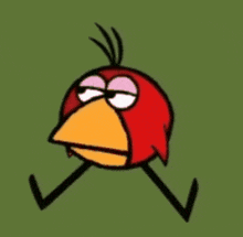 a cartoon drawing of a red bird with yellow beak