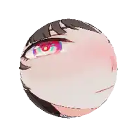a close up of a girl 's face in a circle with a white background