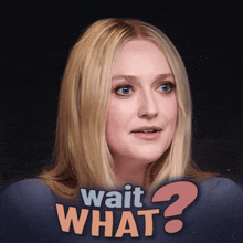 a woman 's face is behind a wait what sign