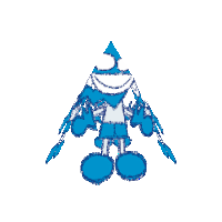 a blue and white drawing of a triangle with circles on it on a white background