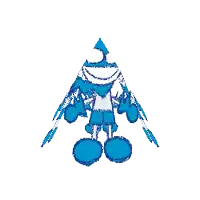 a blue and white drawing of a triangle with circles on it on a white background