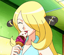 a cartoon of a woman eating an ice cream cone with the word black visible on the bottom