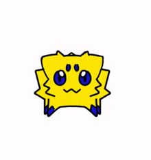 a cartoon drawing of a yellow and blue monster with a face .