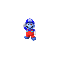a pixel art of mario wearing overalls and a blue hat