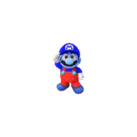 a pixel art of mario wearing overalls and a blue hat