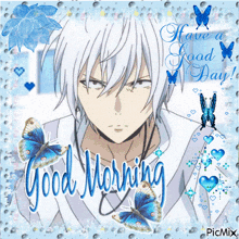 a picture of a man with white hair and the words good morning and have a good day