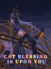 a poster that says cat blessing is upon you with a picture of a woman