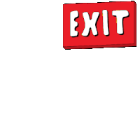 a cartoon character is standing under a red exit sign