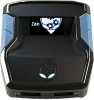 a black device has a screen that says zen on it