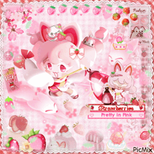 a picture of a strawberry pretty in pink with a pocky box in the background