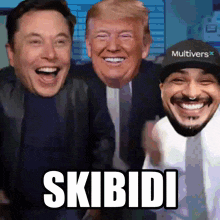 elon musk donald trump and a man wearing a multivers hat