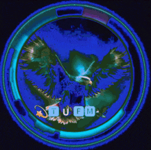 a picture of an eagle in a blue circle with the letters tuffm on the bottom