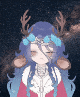 a drawing of a girl with deer antlers and flowers on her head