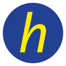 a yellow letter h in a blue circle