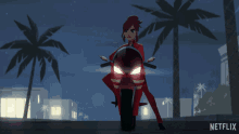 a cartoon of a person riding a motorcycle with netflix written on the bottom right