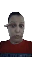 a woman wearing a red shirt with the word unscreen on the bottom