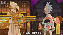 a cartoon character says i 'm sure i 'll be fine while holding a surfboard