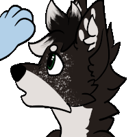 a drawing of a wolf 's head with a paw behind it