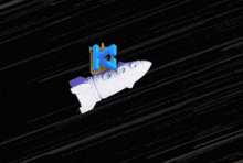 a rocket is flying through space with the words " to the moon " on the bottom