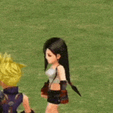 tifa from final fantasy vii is standing next to cloud strife in a video game and talking to him .