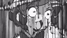 a black and white drawing of a person 's face with lines coming out of it