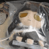 a stuffed animal in a plastic bag that says time fecha