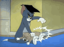 a cartoon of tom and jerry with tom wearing a graduation cap on his head