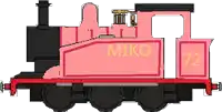 a pixel art drawing of a pink train with the number 72 on the side .