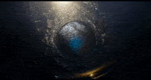 a close up of a painting with a light shining through it