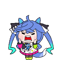 a cartoon of a girl with blue hair praying