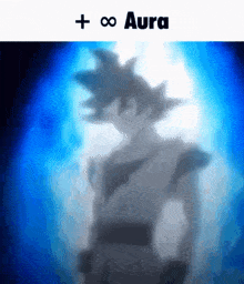 a blurred image of a person with the words ' + ∞ aura ' above them
