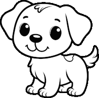 a black and white drawing of a puppy that is smiling