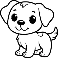a black and white drawing of a puppy that is smiling