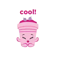 a pink shopkins character with the word cool written below it