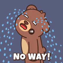a cartoon of a teddy bear with tears coming out of his eyes and the words no way