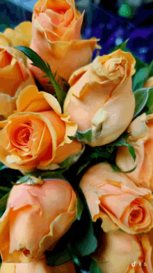 a close up of a bunch of orange roses with a watermark that says b.d.