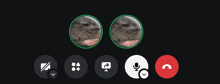 a screen shot of a video call with two circles with a picture of a dog on them