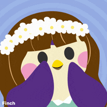 a drawing of a girl with a flower crown and the words bday finch on the bottom