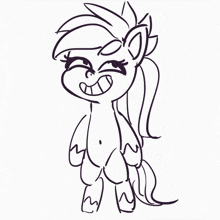 a black and white drawing of a pony with a ponytail