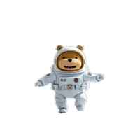 a teddy bear is dressed as an astronaut and is walking