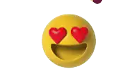 a yellow smiley face with red hearts in its eyes next to a letter p